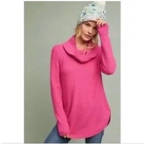 Anthropologie Moth Bright Pink Tunic Brenta Cowl Neck Sweater Women's Size XS